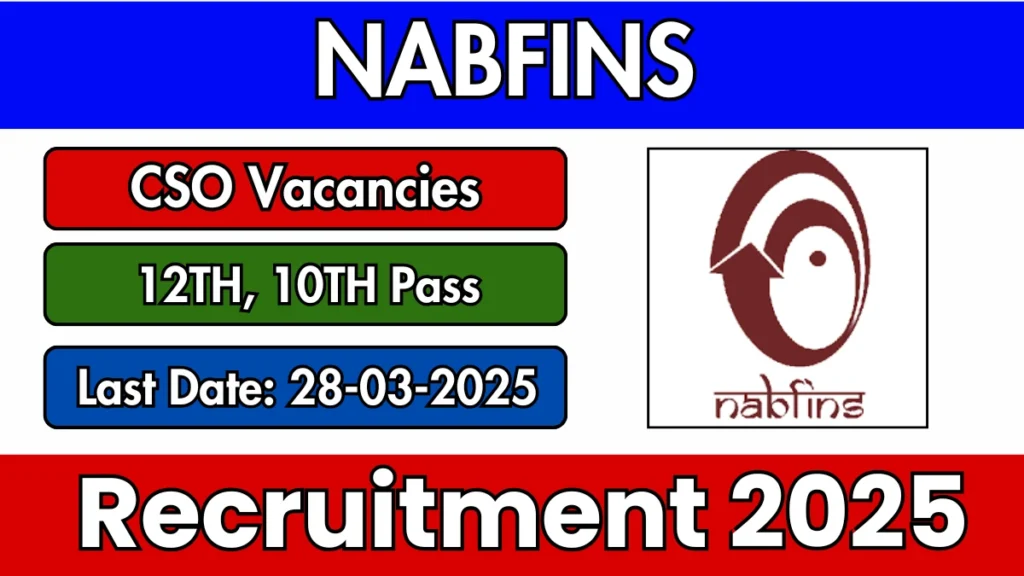NABARD Financial Services (NABFINS) Recruitment 2025 for posts of CSO. Candidates with 12TH, 10TH Can Apply Online. The online application closes on 28-03-2025.